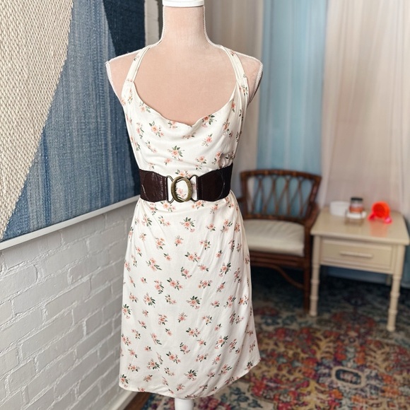 American Eagle Cream Floral Halter Top Dress - Picture 1 of 9